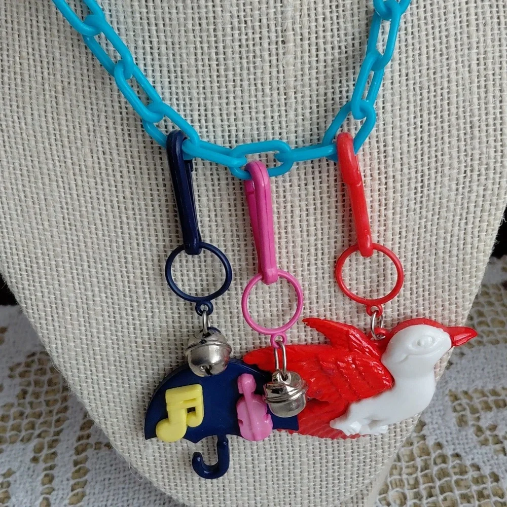 Vintage Colorful Plastic Charm Necklace with 3 Chrams - Picture 2 of 7